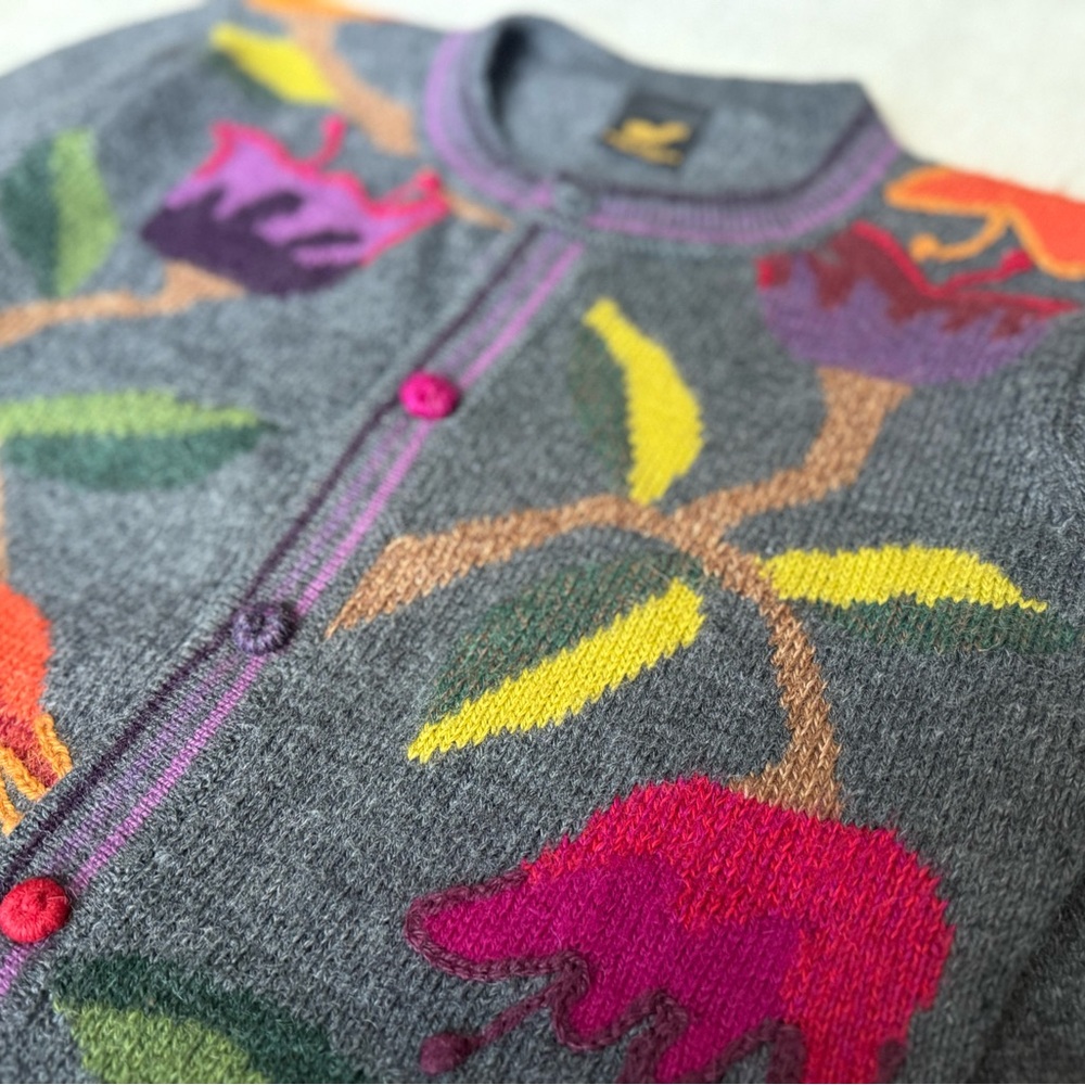 🦙🧶100% Peruvian Alpaca Floral Embroidered Button-Up Sweater Cardigan - Picture 7 of 13